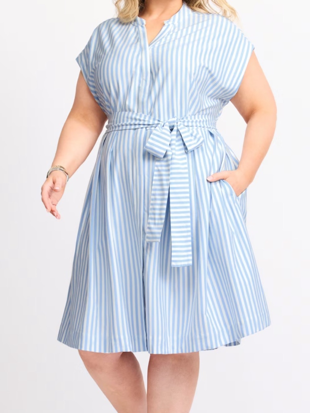 41 HAWTHORN PARIS KNIT POPLIN DRESS BLUE - S - Picture 1 of 5